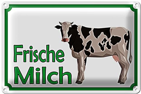 Dekoratives Blechschild 'Frische Milch' mit Kuh-Motiv | Ideal für Küche, Bauernhof & Landhausstil | 20 cm x 30 cm