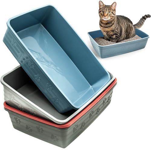 1x Strong Plastic Cat Tray – Durable Kitten Litter Box for Indoor Cats & Kittens – Portable, Rectangle Corner Pan Tray for Toilet Hygiene, Loo, Waste (Grey, 40cm)