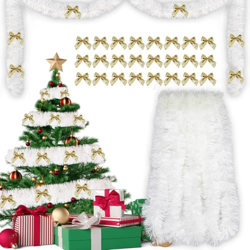Guirnalda Navidad 10m + 24pcs Lazos Navidad Dorado, Guirnaldas Navidad, Espumillon Arbol Navidad, Christmas Garland, Grinalda Natal, Guirnalda de Navidad, Espumillon Navidad, Decoracion Navidad