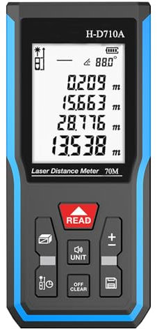 Télémètre laser 70 m, mesure laser IP54, appareil de mesure laser portable, mètre laser numérique avec écran LCD rétroéclairé
