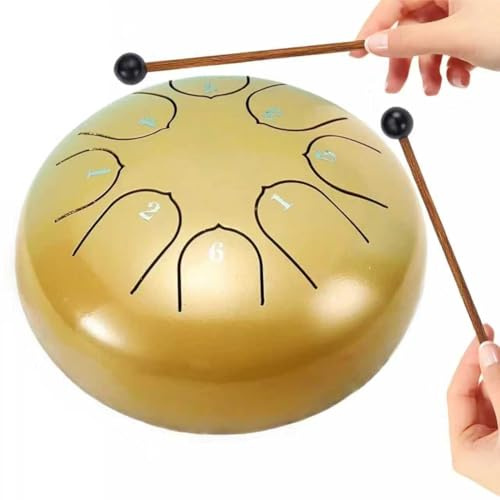 Regen Trommel für Außengarten,Natur Chakra Trommel für Regen im Freien, Trommel Regen Chime Wasserdichte Chakra Trommel 6 Zoll 8 Noten (Golden)