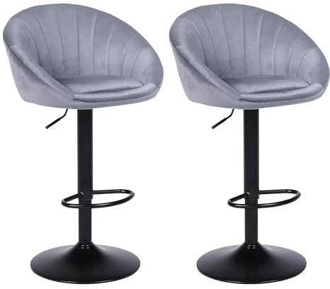 YERAIRR Tabouret de Bar Lot de 2, Chaise Haute Cuisine en Velours, Réglable en Hauteur, Pivotants à 360° avec Repose-Pieds, Chaise pour Ilot Central, Comptoir, Bar, Salle à Manger, Gris Foncé