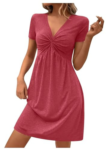 EIRUKON Vestito Donna Manica Corta Vestiti Estivi Scollo a V Casual Abiti da Donna Elegante Mini Vestito Vita Alta Linea A Moda Abito