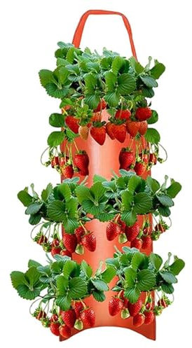 TEEKU Hanging Strawberry Pot Bag Tomato Pepper PE Wall Vegetable Multi Mouth Irrigation System Caddy (Green, One Size)