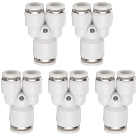 QUARKZMAN 5Pcs Pression Connexion Raccords 3/8 pouce Tube OD x 5/16 pouce OD, Tee Plastique Raccord Rapide, Raccord Air Tuyau Pneumatique Kit Réduction 3 voies PY3/8-5/16, Blanc