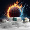 Art Fototapete 3D Basketball 274x203cm，Wasser- Und Feuer-Basketball Seidenstofftapeten für Wohnzimmer Schlafzimmer