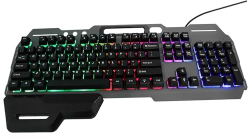 CAXUSD Clavier Gaming 104 Touches USB Fil Noir, Plein Format ABS | Conception Ergonomique Repose-Poignet, Anti-Éclaboussures, Câble 140cm pour Bureau et Maison