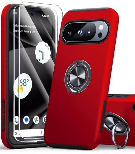 AOUIA für Google Pixel 10/10 Pro Hülle mit 2 Stück Schutzglas, 3-in-1 Schutzhülle, 360°Ring Ständer, Kratzfest Stoßfeste Handyhülle für Pixel 10/Pixel 10 Pro, Rot