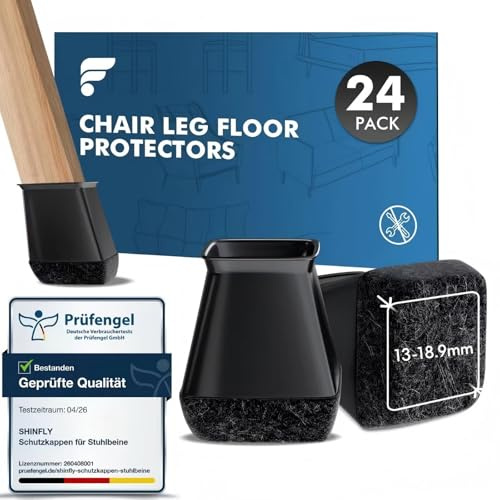 shinfly 24 Pcs Chair Leg Floor Protectors, Black Silicone Square Ø13-18.9mm