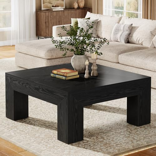 Tribesigns Couchtisch, Quadratischer Wohnzimmertisch, Couchtisch mit Stabilen Holzfüßen für Couch Schlafzimmer, 100 x 100 x 50 cm, Schwarz