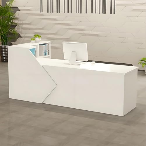ZRBDDEF Empfangstresen 80–301cm, Moderner Empfangstisch mit Regalen, Ladentheke für Geschäft, Büro, Friseursalon und Café