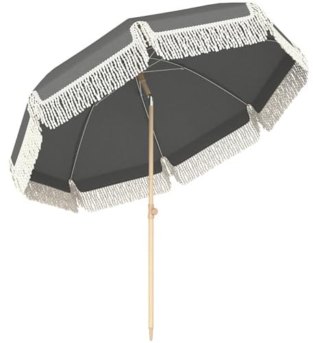 Outsunny 1.7 m Beach Umbrella with Sand Anchor, 30° Tilting,Grey