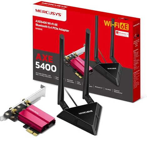 Mercusys MA88XE AXE5400 Wi-Fi 6E WiFi Card PCIe WiFi Card | Wireless Bluetooth 5.4, Magnetized Antenna Base, High-Gain Antennas, OFDMA & MU-MIMO, 6GHz/5GHz/2.4GHz, Windows 10/11(64Bit)