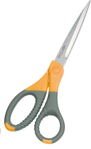 Wedo 9858 Universalschere (Titan plus, beschichteter Edelstahl, mit Spezialschliff, gummierte Softgriffe auch für Linkshänder, 21,5 cm) grau/gelb