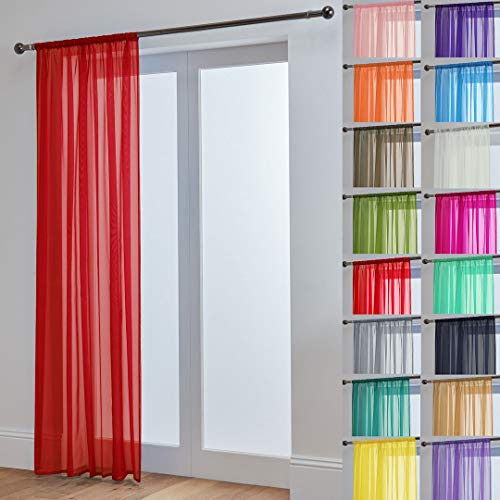 John Aird Lucy Voile Curtains - Rod Pocket Slot Top - Net Curtains - 1 Panel (Red, 58 Wide x 118 Drop)