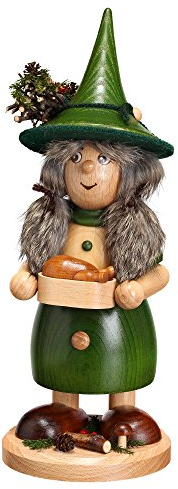 DWU Original Erzgebirgischer Räuchermann® Wichtelfrau mit Pfanne grün - inkl. Original Crottendorfer Räucherkerzen #872