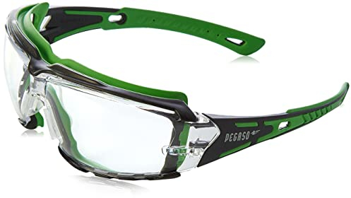 PEGASO 103.03 - Schutzbrille aus der Reihe Anti-Impact, Modell BLACK WHITE, PC Inc. Objektiv, beschlagfrei, elastisches Band, Grün und Schwarz, L