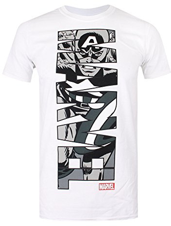 Marvel Men's Captain America Vertical Regular Fit Crew Neck Short Sleeve T - Shirt, White, Xx-Large