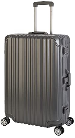 Travelhouse Reisekoffer Grau L 75cm – Trolley mit Aluminium-Rahmen, 4X 360° Rollen, 2X TSA Schloss, ohne Reißverschluss, Polycarbonat Hartschale, 100 Liter