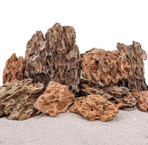 AquaOne Aquarium Steine Drachenstein I Natursteine 1 Stück I 1-3kg pro Stein I Aquascaping Gestein für Tank I Felsen Dekoration Pagode Rückwand I Deko Aquascape braun