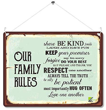 Kruzroyal MP100 Wandschild mit Aufschrift Our Family Rules, 20 x 15 cm