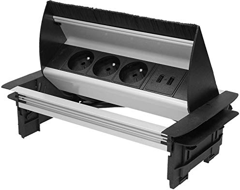 ORNO Bloc Prise Encastrable Plan de Travail, 3 Prises 3680W, Longueur de Câble: 1,8m (avec 2X USB)