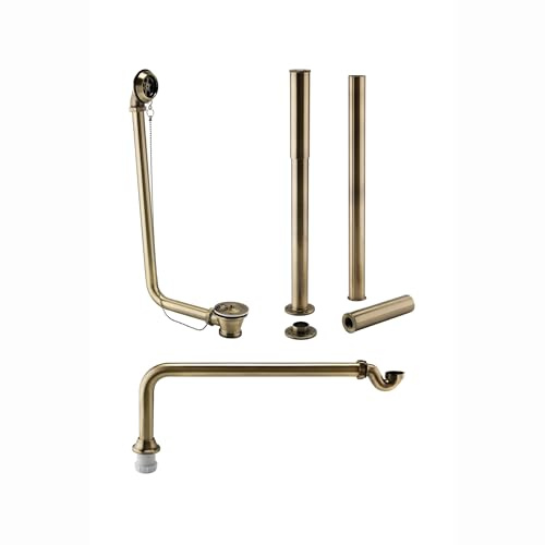 ENKI, W51, Antique Brass Traditional Freestanding Roll Top Bath Pack, Shallow Seal Trap, Exposed Retainer Waste, Legs with Adjustable Shrouds