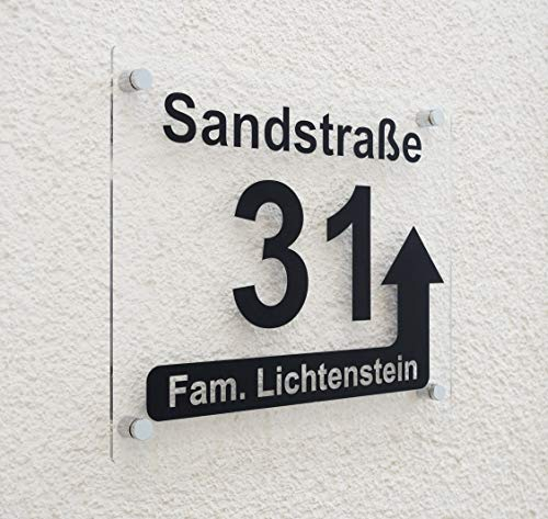 Hausnummern Türschild Acrylglas Transparent mit Pfeil