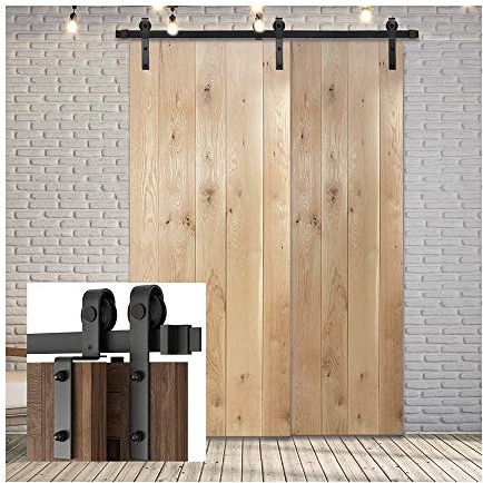 5FT/152cm Porte de Grange Coulissante Kit de Quincaillerie pour Porte de Grange Coulissante pour Double Porte