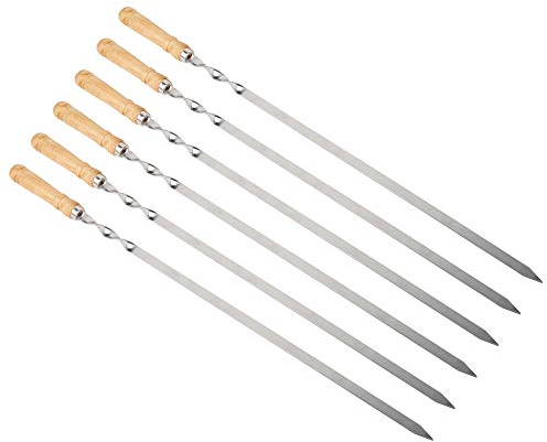 6 varillas para asar, brochetas para brochetas, brochetas planas para barbacoa de acero inoxidable con mango de madera para parrilla, herramientas para barbacoa de grado alimenticio