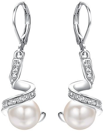 Vissen Weisser Perle Hänge Ohrringe Damen weiß Vergoldete Leverback Zirkonia Ohrringe Modeschmuck Geschenk