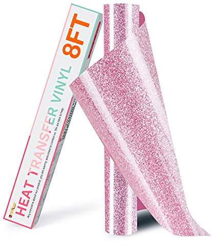 HTVRONT Pink Glitter HTV Heat Transfer Vinyl Rolls - 10 x 8ft Pink Glitter HTV Vinyl for Shirts, Glitter Iron on Vinyl for All Cutter Machine - Easy to Cut & Weed for Heat Vinyl Design (Pink)
