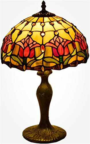 Lywins Rote Rose Tiffany Tischlampe-12 Zoll pastoralen mediterranen Schlafzimmer Wohnzimmer Schreibtisch Licht mit Harz Basis, E27 Birne, AC110-220V