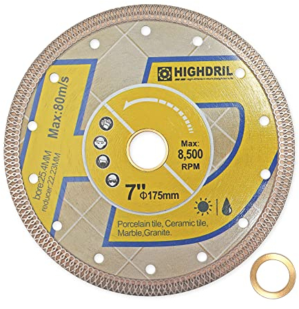 HIGHDRIL Disque a Tronconner Diamantés - Ø 175MM Lame de Scie Diamantée pour Carrelage, Céramique, Porcelaine, Terre cuite, Granit, Marbre, Pierre dure avec rondelle 25,4/22,23MM et 22,23/15,875MM