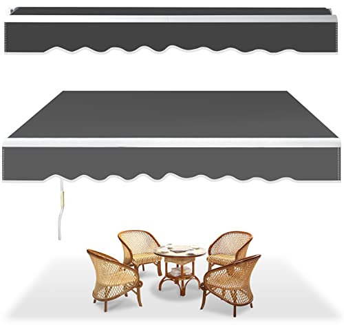 Randaco Tenda da Sole a Bracci Estensibili Avvolgibile, 350x300cm Tettuccio Parasole Impermeabile con Manovella Anti-UV Angolazione Regolabile per Balcone e Terrazzo, Grigio