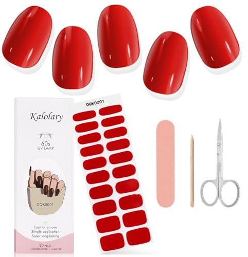 Kalolary Gel Nail Polish Strips, Nail Gel Art Sticker Waterproof Full Nail Wraps Decal Sets with Scissors Nail File and Stick for Women Girls Nail Art Decor (UV/LED Lamp Required)-1