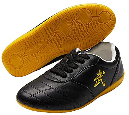 G-LIKE Chinesische Taichi Training Schuhe - Traditionelle Kampfkunst Kung Fu Wushu Wing Chun Gymnastik Unisex Turnschuhe Herren Damen Freizeitschuhe Weiche Sohle Lederschuhe (Schwarz, Numeric_45)
