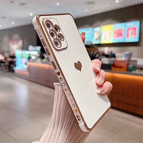 Kompatibel mit Samsung Galaxy A13 4G Hülle, Liebesherz Muster, galvanisiertes Design, weiches TPU, stoßfeste Schutzhülle, vollständige Kameralinsen-Schutzhülle für Samsung Galaxy A13 4G, Weiß