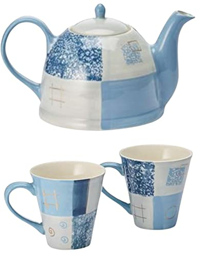 teemando® Set = Kanne Patricio Keramik mit Goldauflage 1,5 l + Becher Patricio Keramik mit Goldauflage, 2-fach sortiert 0,25 l