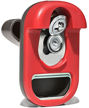 OXO Ouvre-boîte compact avec décapsuleur intégré, rouge/gris