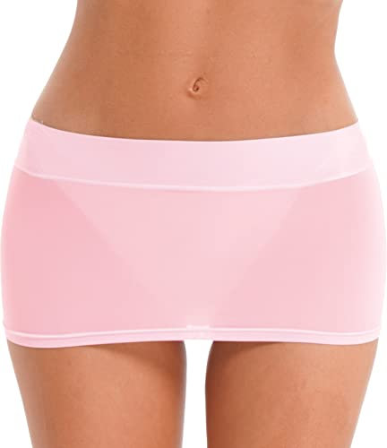 Freebily Lingerie Sculptante Femme Mini Jupe Courte Transparente Extensible Moulant Robe pour Femme Mini Jupe Plaisir Clubwear Nuit Y Rose Taille Unique