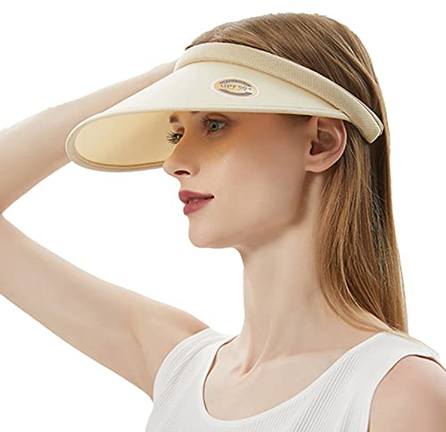 XIXKOLYU Sun Visor Hat Wide Bim Summer UV Protection Beach Cap packbarer Pferdeschwanz Damen mit großer Krempe Visor Cap UPF 50+ Koreanische Stil für Frauen Sommer