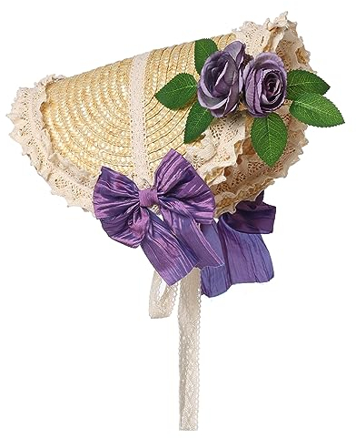 COSDREAMER Gorro victoriano para niñas y mujeres, sombrero de paja con flores (morado)