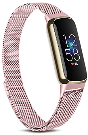 Tobfit Armband Kompatibel mit Fitbit Luxe Armband für Herren Damen, Edelstahl Mesh Metall Ersatzbänder für Luxe Fitness Tracker (Pink)