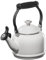 Le Creuset Enamel On Steel Demi Tea Kettle with Metal Finishes, 1.25 qt, White
