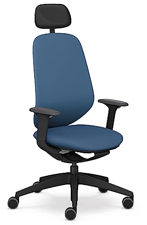 Sedus se:kit Drehstuhl mit gepolsterter Rückenlehne, 2D Armlehnen, Nacken & Lordosenstütze, 100% Recyclingfähig, Made in Germany, Blau, Höhenverstellbar 40-53cm, bis 150kg belastbar