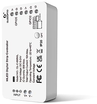 GLEDOPTO WLED Addressable Strip Controller ESP8266 Web Server for Controlling NeoPixel (WS2812B, WS2811, SK6812) LEDs or SPI-based Chipsets 5-24 Volt WiFi Smart LEDs Home Installation