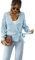 Rayson Femme Pull Col en V Mode Tricoté Pullover Elegant à Manches Longues Laçage en Croix Chaud Chic Pull Décontracté Automne Hiver S-XL(Bleu,S)
