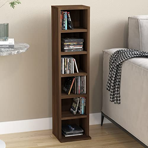 ZEYUAN CD-Regal, CD Aufbewahrung, Medienregal, DVD-Regal, Album Für CDs, DVD Fächer, CD Ständer, Braun Eichen-Optik 21x20x88 cm Holzwerkstoff