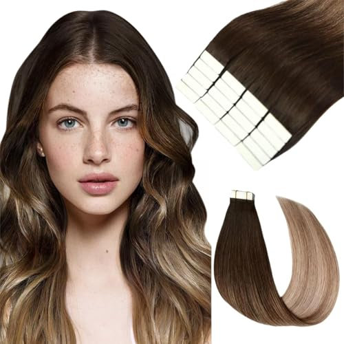 SURNEL Tape in Hair Extensions Human Hair Ombre Balayage Color 2/6/18 Ash Blonde Extensions Real Hair Tape Extensions Coloured Hair Extensions 16Inch 50G 20Pcs (T16inch, 2/6/18)